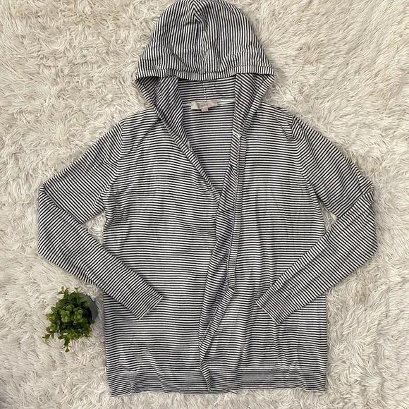 Loft Open Hooded Striped Cardigan 💗 White & Black - Picture 6 of 16